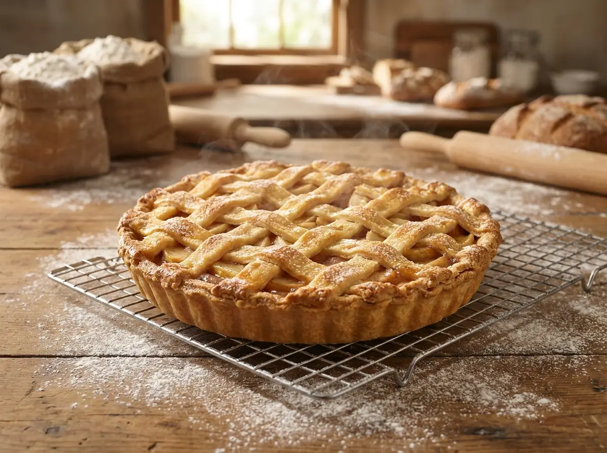 Golden lattice-top apple pie